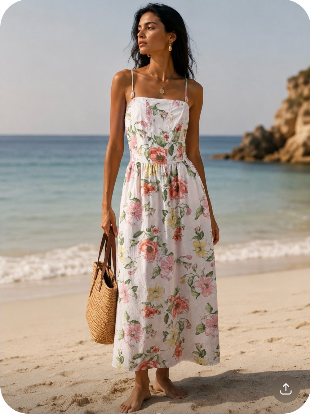 CALYPSO ST.BARTH Floral Cotton Maxi Dress White Pink & Peach Blooms